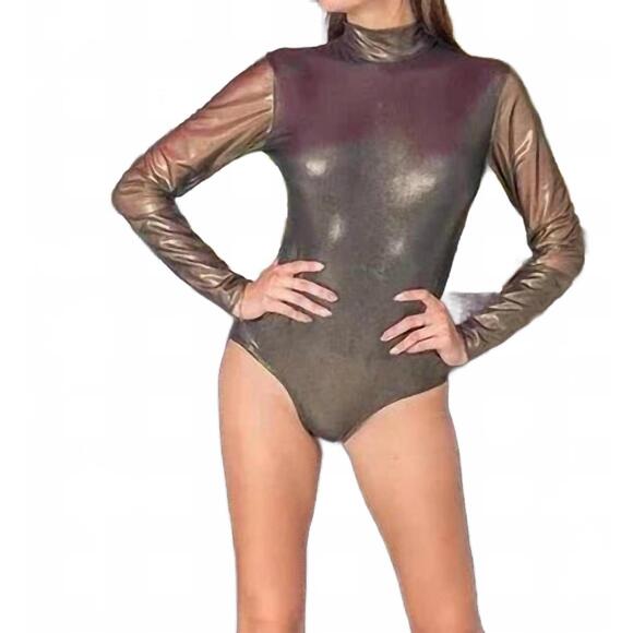 NEW BELLE D'AMOUR goddess mock neck bodysuit in 24 karat gold - Picture 3 of 3